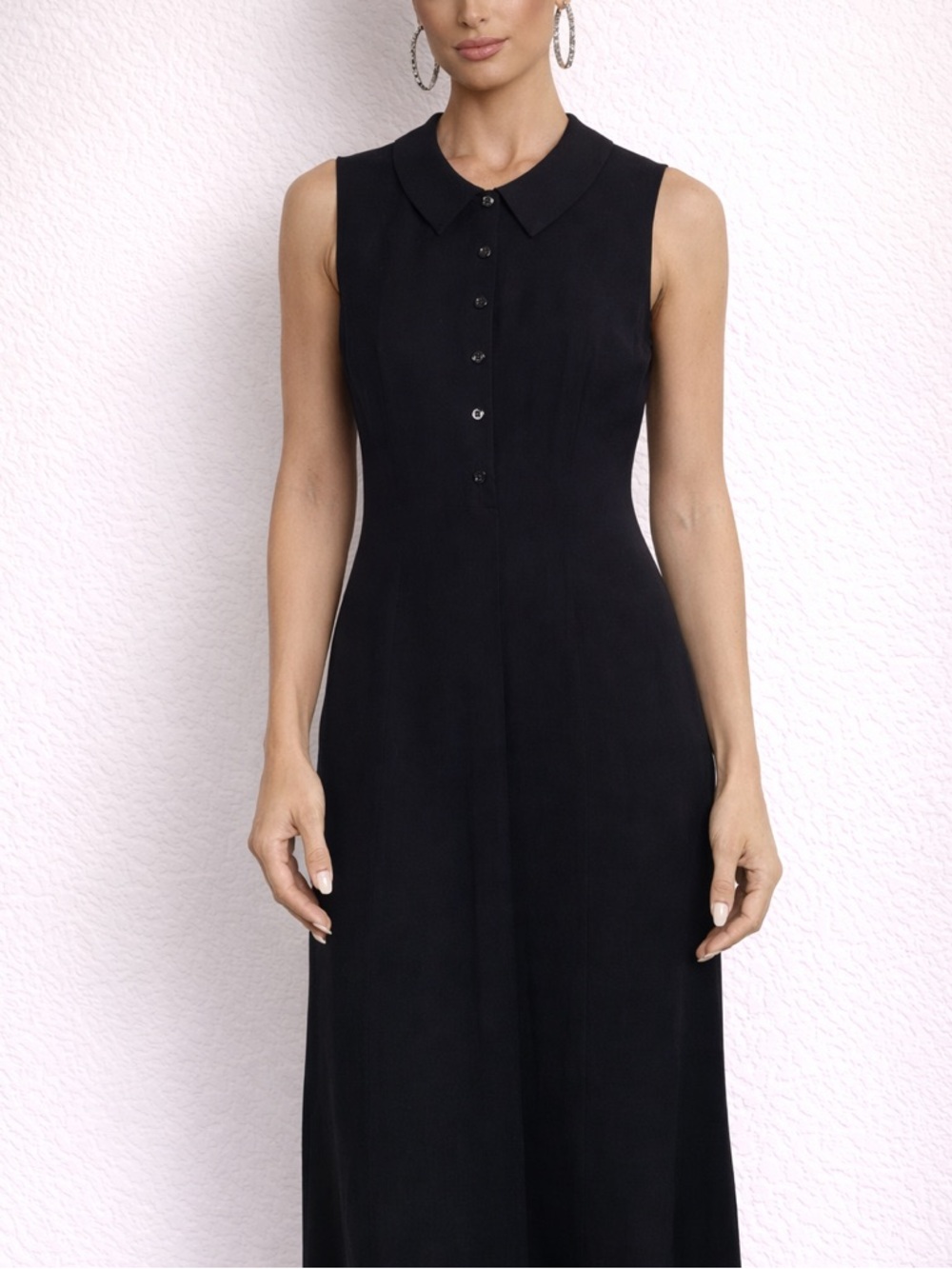 CHANEL Dress Pleated Sheath Peter Pan Collar 34 LBD